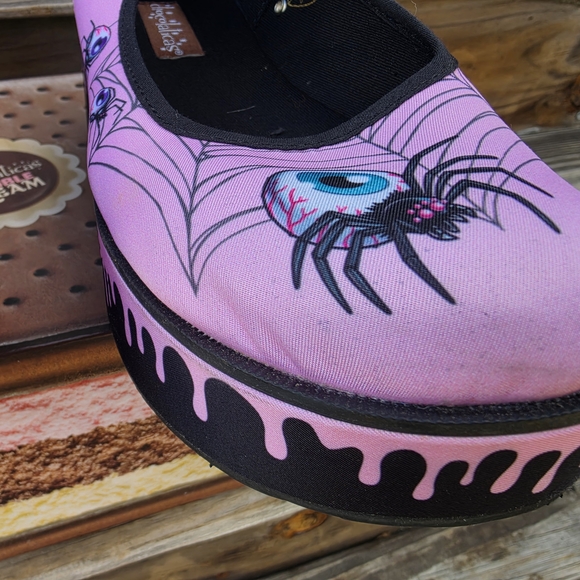 Pink Platform Mary Jane Shoes with Spider Web Art - Picture 2 of 5
